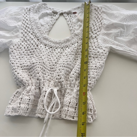 Free People Megan Crochet Top Open Back SZ S IVORY white Boho Cottage Coastal‎ - Picture 10 of 15